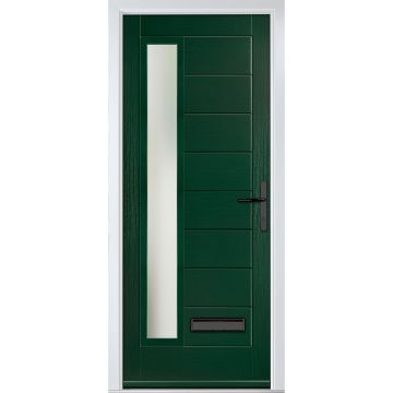 Crystal GRP Front door Monza Left Green 890mm x 2090mm Open in Left hand Stipolytte Glass