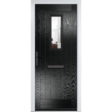 Crystal GRP Front door Sunningdale Black 920mm x 2090mm Open in Right hand Clear Glass