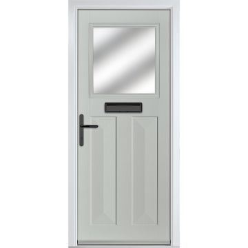 Crystal GRP Front door Eaton Agate Grey 890mm x 2090mm Open in Right hand Stipolytte Glass