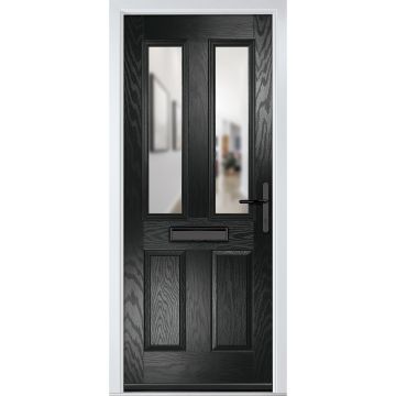 Crystal GRP Front door Carnoustie Black 920mm x 2090mm Open in Left hand Clear Glass