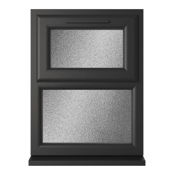 Crystal uPVC Window Double Glazed Black/White A Rated Top Hung Opener Over Fixed Light Obscure Glazing