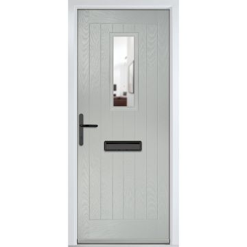 Crystal GRP Front door Sunningdale Agate Grey 890mm x 2090mm Open in Right hand Clear Glass