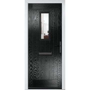Crystal GRP Front door Sunningdale Black 890mm x 2090mm Open in Left hand Clear Glass