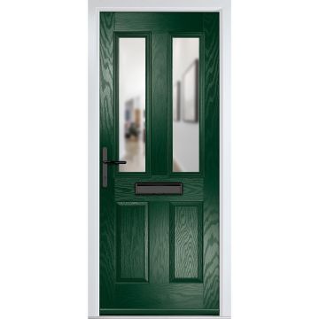 Crystal GRP Front door Carnoustie Green 920mm x 2090mm Open in Right hand Clear Glass