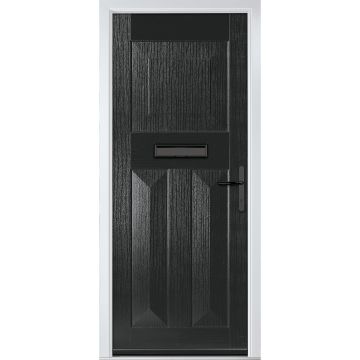 Crystal GRP Front door Eaton Solid Black 890mm x 2090mm Open in Left hand None Glass