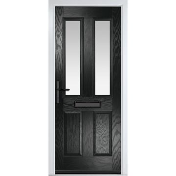 Crystal GRP Front door Carnoustie Black 890mm x 2090mm Open in Right hand Stipolytte Glass