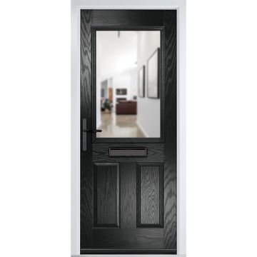 Crystal GRP Front door Lytham Black 920mm x 2090mm Open in Right hand Clear Glass