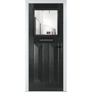 Crystal GRP Front door Eaton Black 890mm x 2090mm Open in Left hand Clear Glass