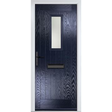Crystal GRP Front door Sunningdale Blue 890mm x 2090mm Open in Right hand Stipolytte Glass