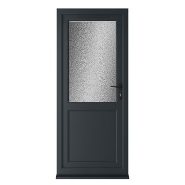 Crystal uPVC Grey 7016 external White Internal Obscure Single Door Half Glass Half panel Left hand Open In Obscure Glazing