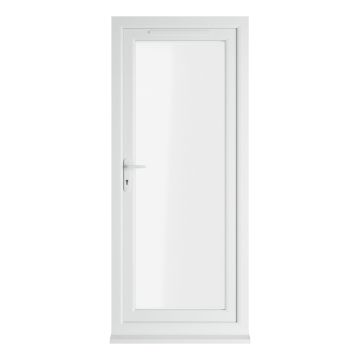 Crystal uPVC White Clear Single Door Full Glass Right hand Open In Clear Glazing