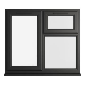 Crystal uPVC Window Double Glazed Black/White A Rated Left Hand Side Hung Next to a Top Opener Over a Fixed Light Clear Glazing