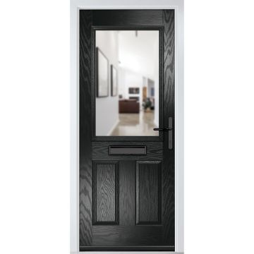 Crystal GRP Front door Lytham Black 920mm x 2090mm Open in Left hand Clear Glass