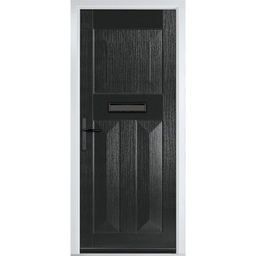 Crystal GRP Front door Eaton Solid Black 920mm x 2090mm Open in Right hand None Glass