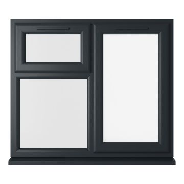 Crystal uPVC Window Grey 7016 external White Internal A Rated Right Hand Side Hung Next to a Top Opener Over a Fixed Light Clear Glazing