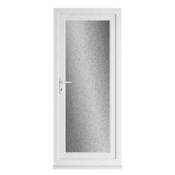 Crystal uPVC White Obscure Single Door Full Glass Right hand Open In Obscure Glazing