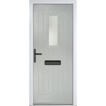 Crystal GRP Front door Sunningdale Agate Grey 890mm x 2090mm Open in Right hand Stipolytte Glass