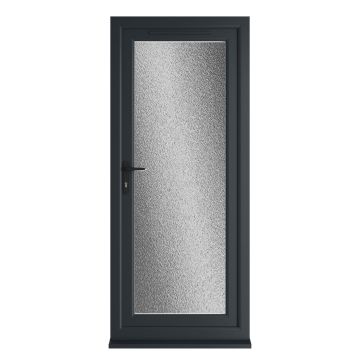 Crystal uPVC Grey 7016 external White Internal Obscure Single Door Full Glass Right hand Open In Obscure Glazing