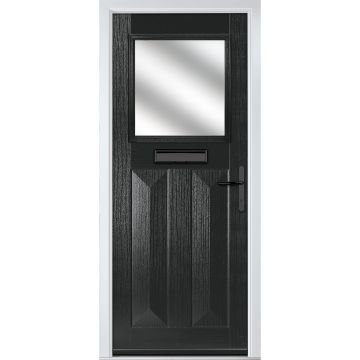 Crystal GRP Front door Eaton Black 890mm x 2090mm Open in Left hand Stipolytte Glass