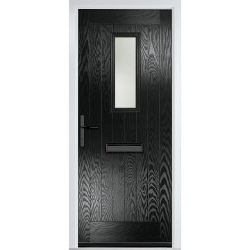 Crystal GRP Front door Sunningdale Black 890mm x 2090mm Open in Right hand Stipolytte Glass