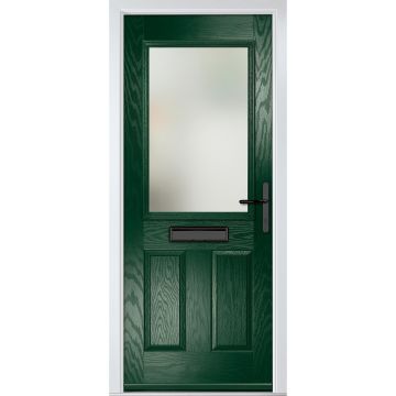 Crystal GRP Front door Lytham Green 890mm x 2090mm Open in Left hand Stipolytte Glass