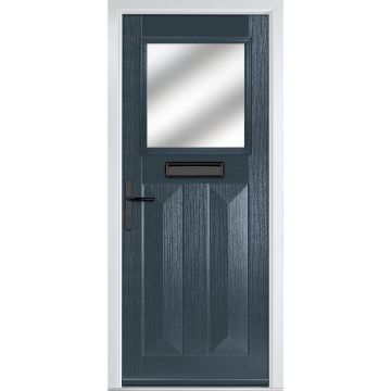 Crystal GRP Front door Eaton Anthracite Grey 890mm x 2090mm Open in Right hand Stipolytte Glass