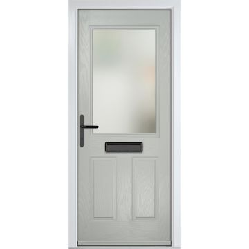 Crystal GRP Front door Lytham Agate Grey 890mm x 2090mm Open in Right hand Stipolytte Glass