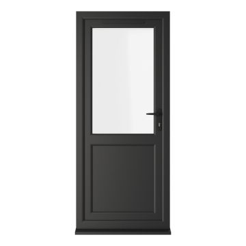 Crystal uPVC Single Door Half Glass Half panel Left hand Open In Black/White Clear Glazing