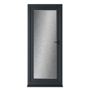 Crystal uPVC Grey 7016 external White Internal Obscure Single Door Full Glass Left hand Open In Obscure Glazing