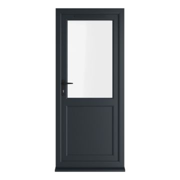 Crystal uPVC Grey 7016 external White Internal Clear Single Door Half Glass Half panel Right hand Open In Clear Glazing