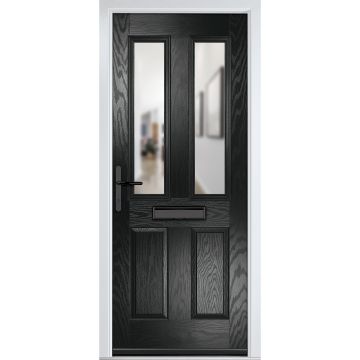 Crystal GRP Front door Carnoustie Black 890mm x 2090mm Open in Right hand Clear Glass