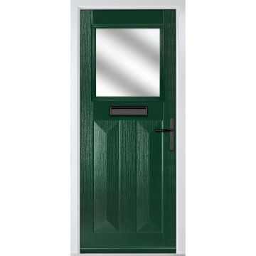Crystal GRP Front door Eaton Green 890mm x 2090mm Open in Left hand Stipolytte Glass