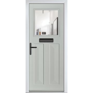 Crystal GRP Front door Eaton Agate Grey 890mm x 2090mm Open in Right hand Clear Glass