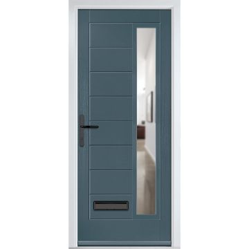 Crystal GRP Front door Monza Right Slate Grey 890mm x 2090mm Open in Right hand Clear Glass