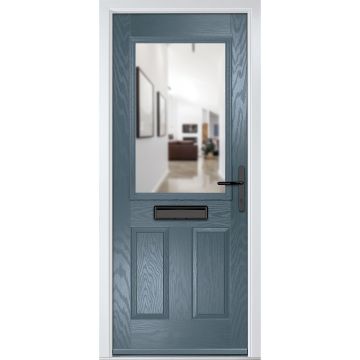 Crystal GRP Front door Lytham Slate Grey 890mm x 2090mm Open in Left hand Clear Glass