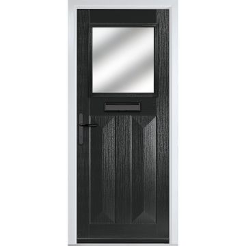 Crystal GRP Front door Eaton Black 920mm x 2090mm Open in Right hand Stipolytte Glass