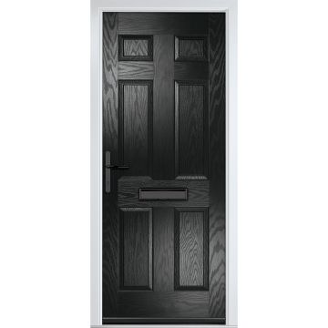 Crystal GRP Front door Muirfield solid Black 890mm x 2090mm Open in Right hand None Glass