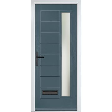 Crystal GRP Front door Monza Right Slate Grey 920mm x 2090mm Open in Right hand Stipolytte Glass