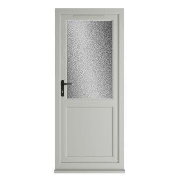 Crystal uPVC Single Door Half Glass Half panel Right hand Open In Agate/White Obscure Glazing
