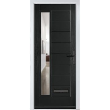 Crystal GRP Front door Monza Left Black 920mm x 2090mm Open in Left hand Clear Glass