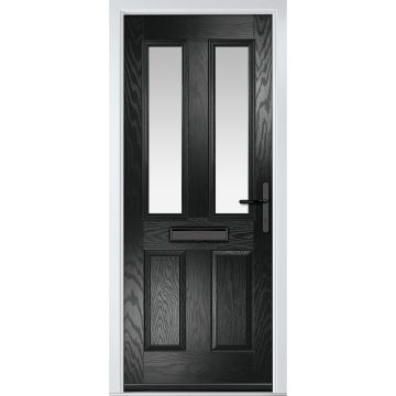 Crystal GRP Front door Carnoustie Black 890mm x 2090mm Open in Left hand Stipolytte Glass