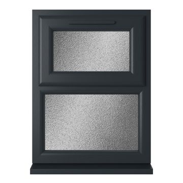 Crystal uPVC Window Grey 7016 external White Internal A Rated Top Hung Opener Over Fixed Light Obscure Glazing