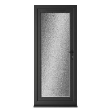 Crystal uPVC Single Door Full Glass Left hand Open In Black/White Obscure Glazing