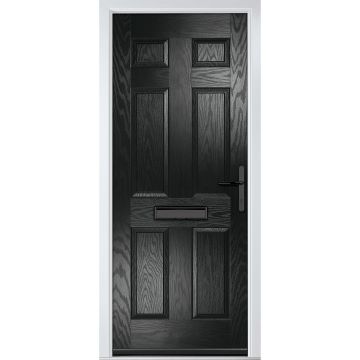 Crystal GRP Front door Muirfield solid Black 890mm x 2090mm Open in Left hand None Glass