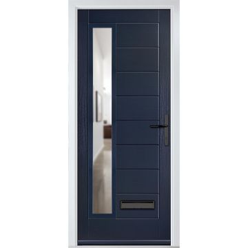 Crystal GRP Front door Monza Left Blue 920mm x 2090mm Open in Left hand Clear Glass