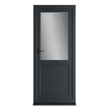 Crystal uPVC Grey 7016 external White Internal Obscure Single Door Half Glass Half panel Right hand Open In Obscure Glazing