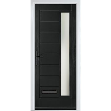 Crystal GRP Front door Monza Right Black 920mm x 2090mm Open in Right hand Stipolytte Glass