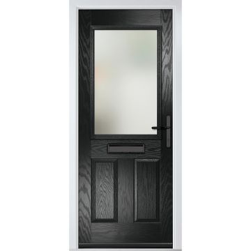 Crystal GRP Front door Lytham Black 920mm x 2090mm Open in Left hand Stipolytte Glass
