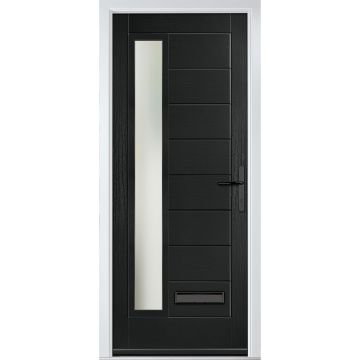 Crystal GRP Front door Monza Left Black 890mm x 2090mm Open in Left hand Stipolytte Glass