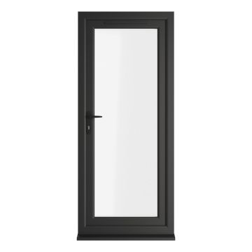 Crystal uPVC Single Door Full Glass Right hand Open In Black/White Clear Glazing